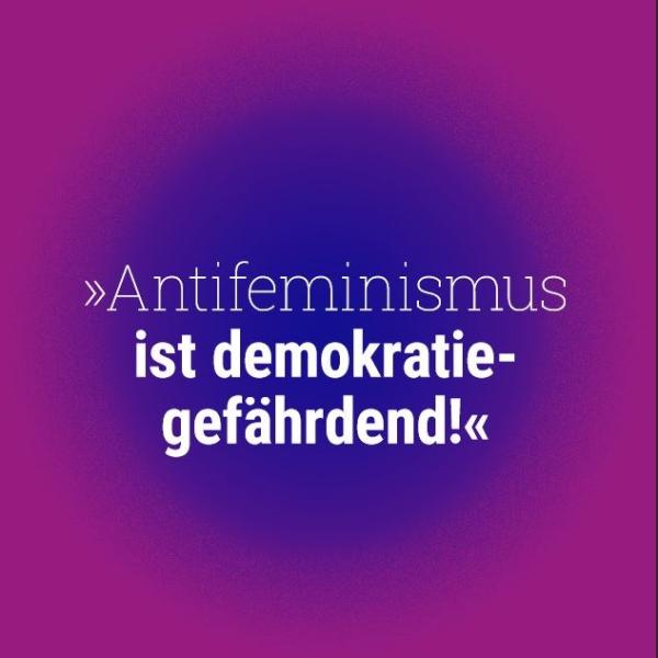 Grafik mit dem Zitat "Antifeminismus ist demokratiegefährdend!"